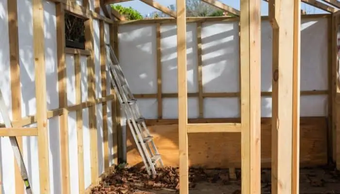 A garden shed being built